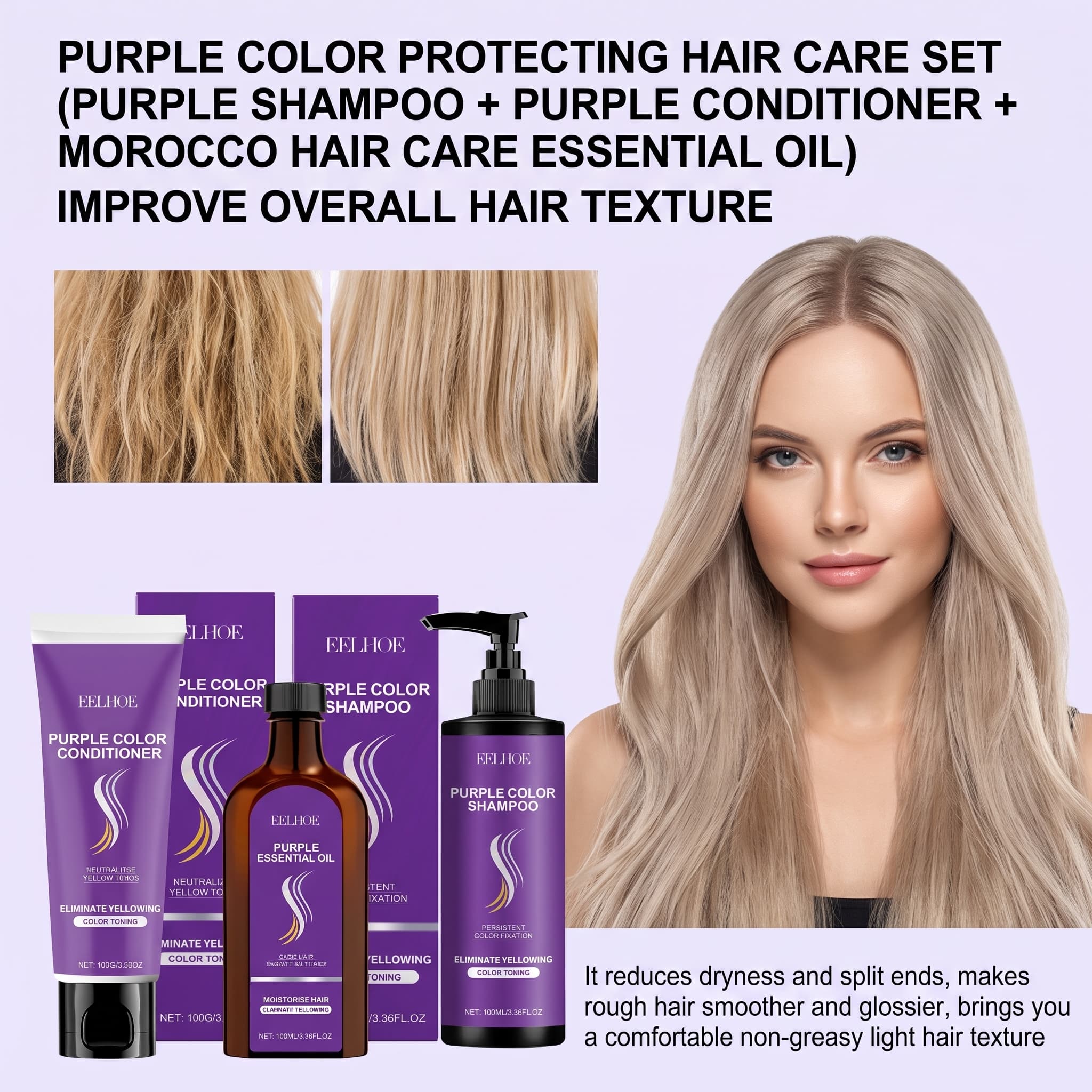Hair Care Hair Serum - Conjunto de Shampoo Roxo com Condicionador,