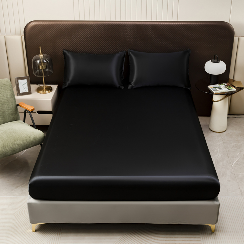 Satin Pillowcase Silk - Lençol de cetim preto, 3 peças,