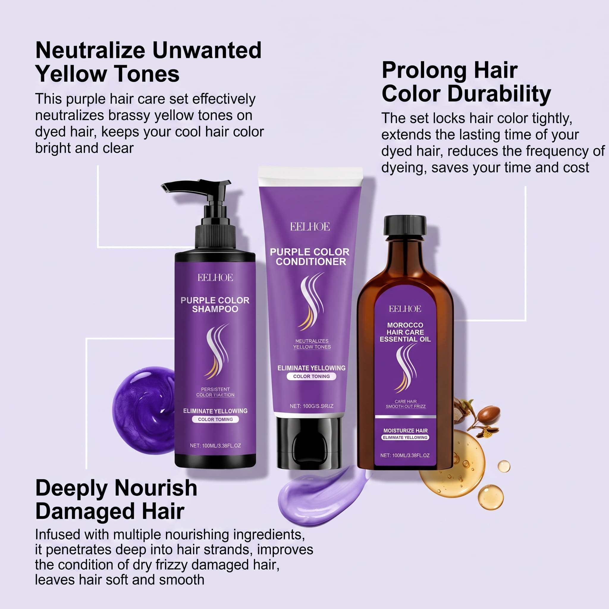 Conjunto de Shampoo Roxo com C - Hair Care Hair Serum avaliação e preço